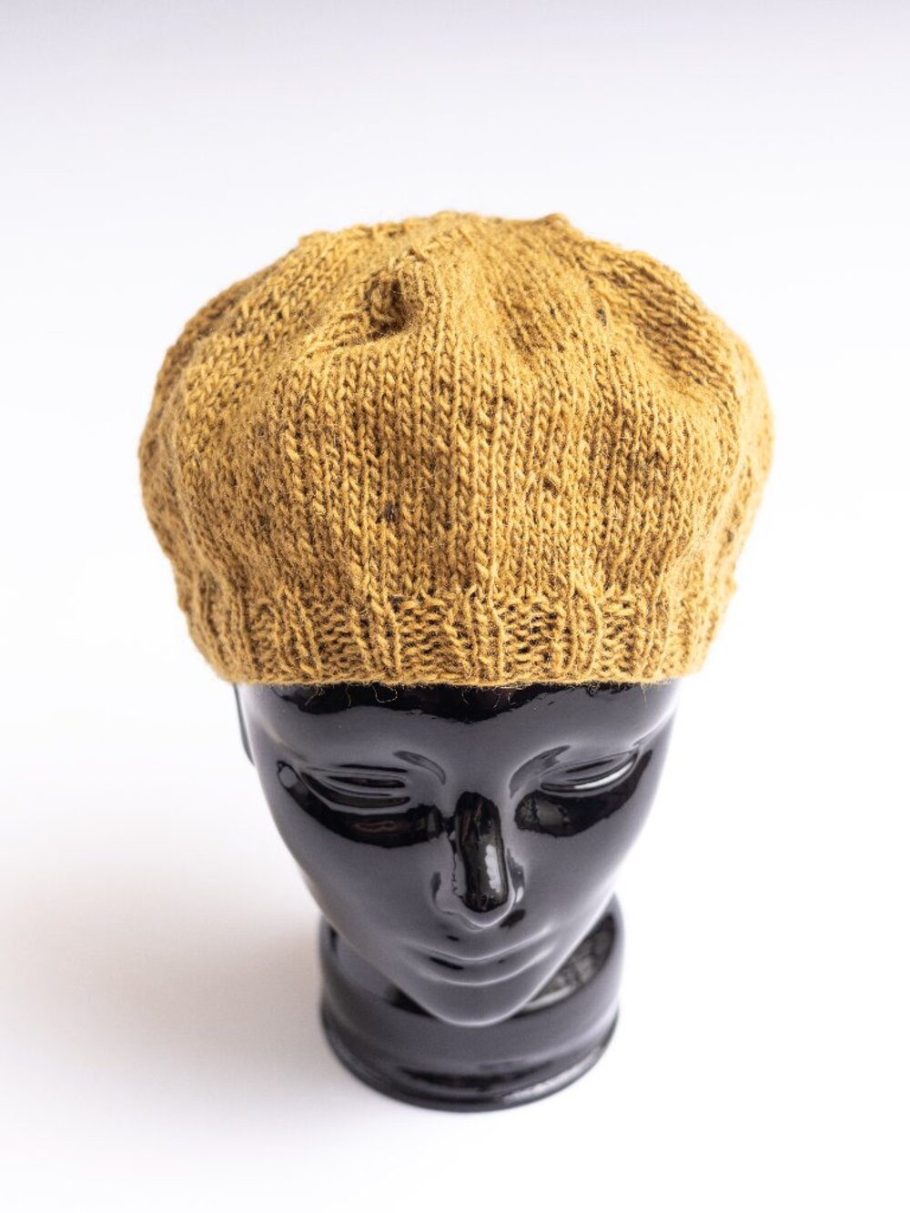 Hand Knit Rustic 100% Icelandic wool beret in Golden Brown
